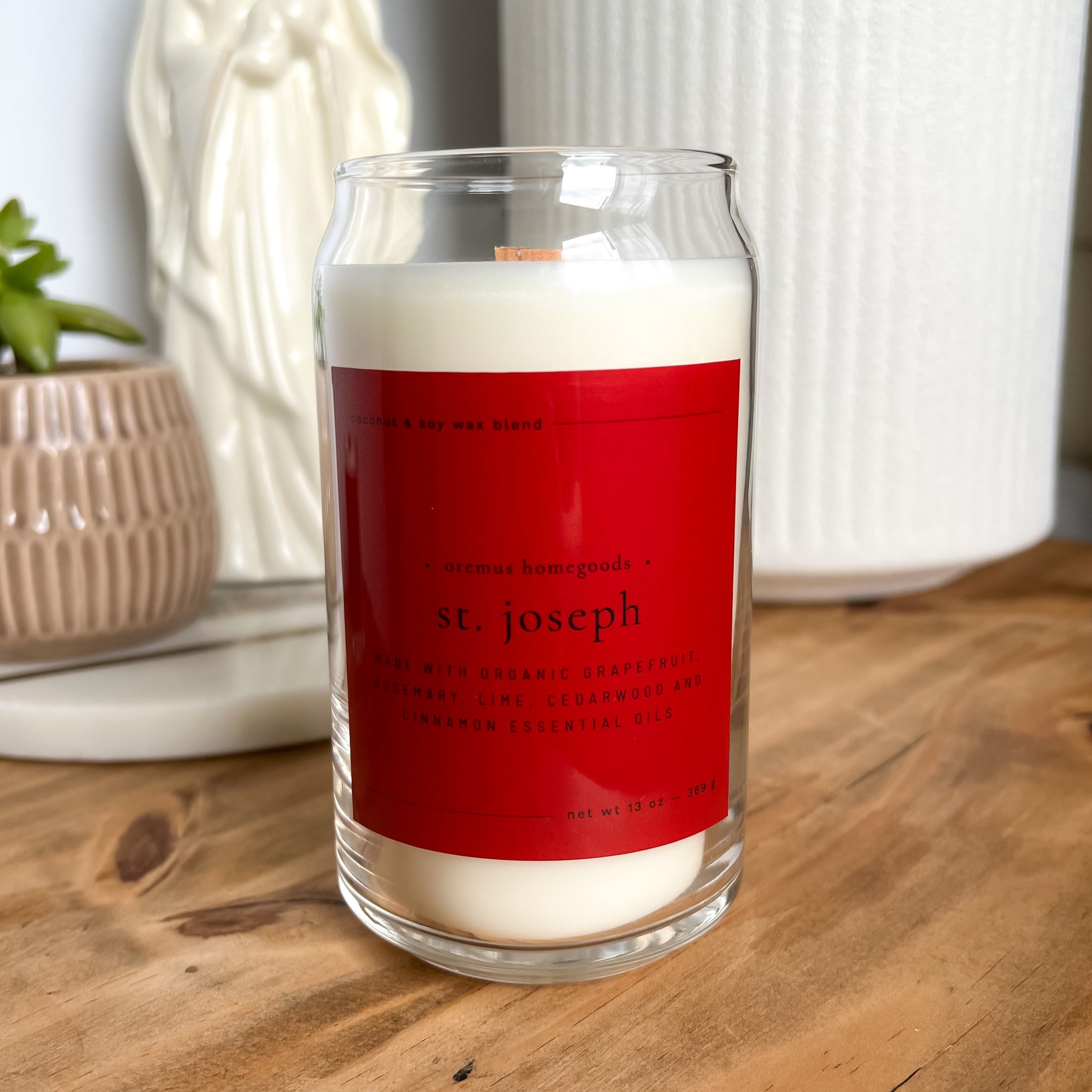 St. Joseph Candle Coconut and Soy Wax Blend with Crackling, Wooden Wick Oremus Homegoods